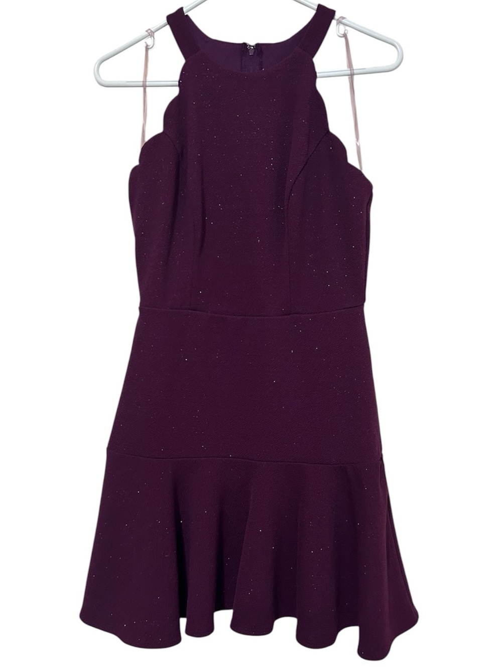 Charlotte Russe Glitter Scalloped High Neck Fit and Flare Dress Purple Small